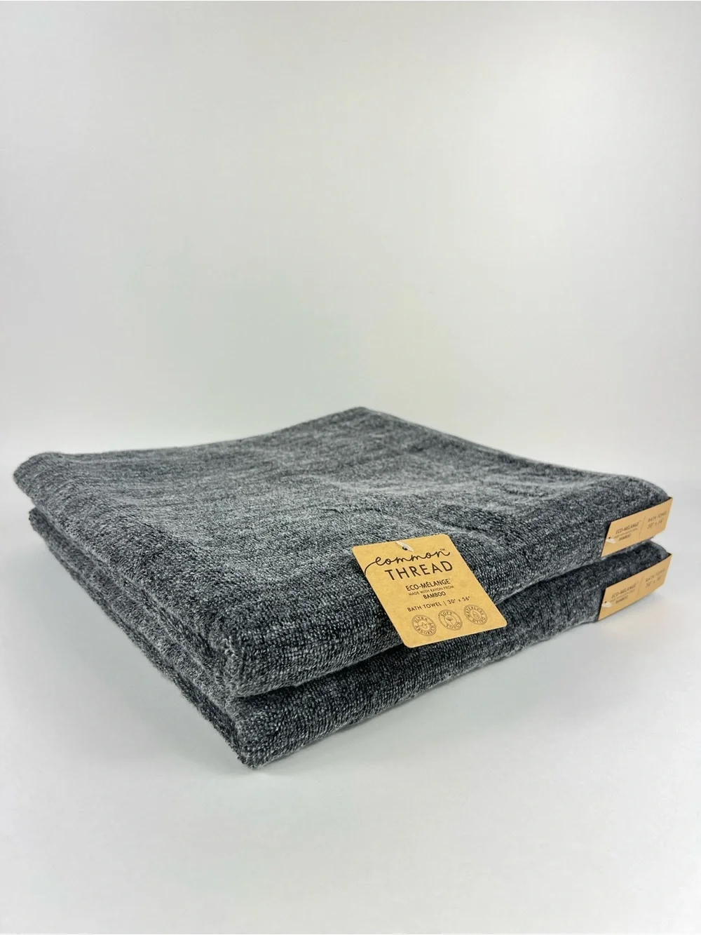 Common Thread Bamboo Bath Towel Set Dark Grey Eco Melange Soft Cotton 2 Pc NEW